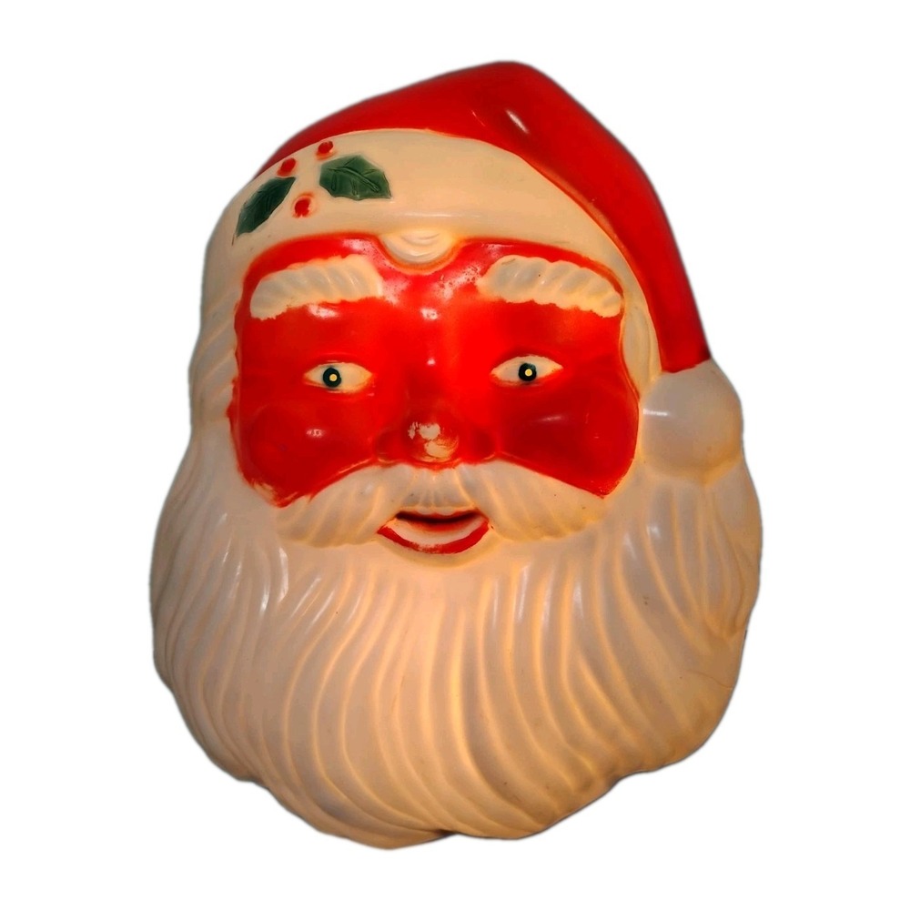 Vintage NOMA Santa Claus Blow Mold Plastic Light RED Face Head Christmas ROUGH